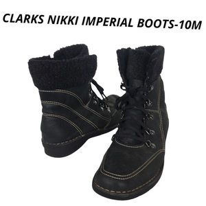 Clarks Women's nikki Imperial Lace Up Boots Size 10 BLACK Leather Hiker Comfy